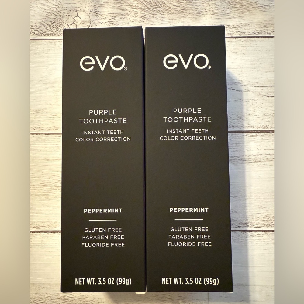 2 EVO Purple Toothpaste Teeth Color Correction PEPPERMINT Fluoride Free 3.5 oz